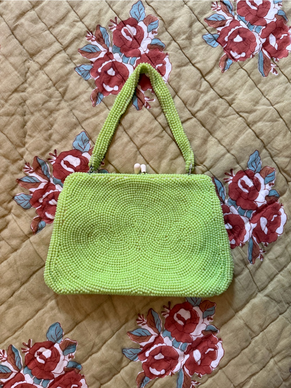 Vintage Lime Beaded Women's Handbag - Stylish Summer Clutch
